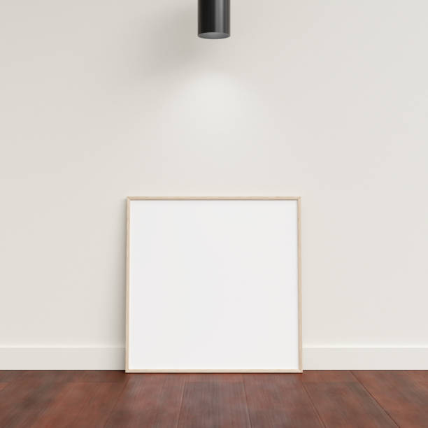 istock Minimal poster picture frame mockup leanings against the white wall. Blank frame mockup. Clean, modern, minimal frame. 3d rendering. 1665956473