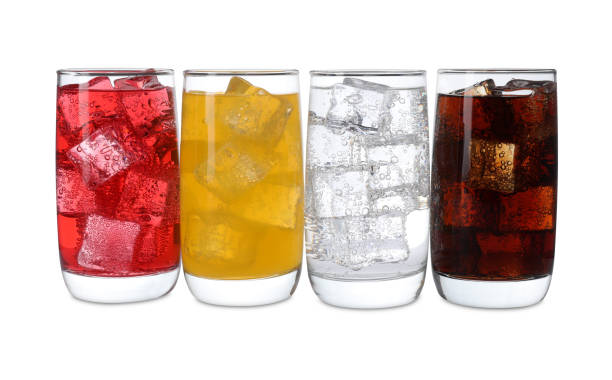 istock Glasses of different refreshing soda water with ice cubes isolated on white 1665956481