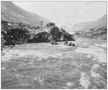 Antique image from British magazine: Klondike gold rush, rapids