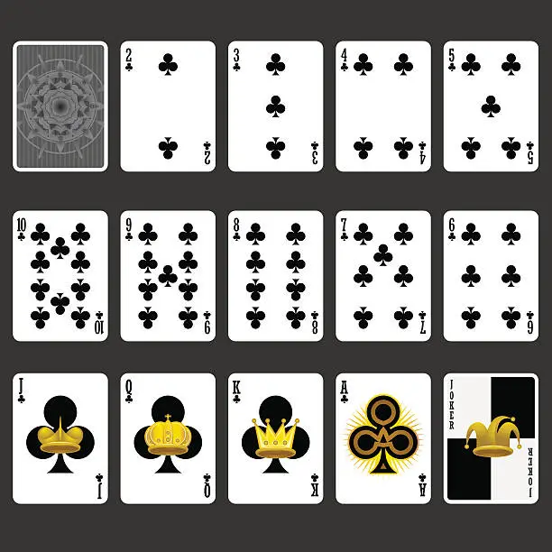 Vector illustration of Club Suit Playing Cards Full Set