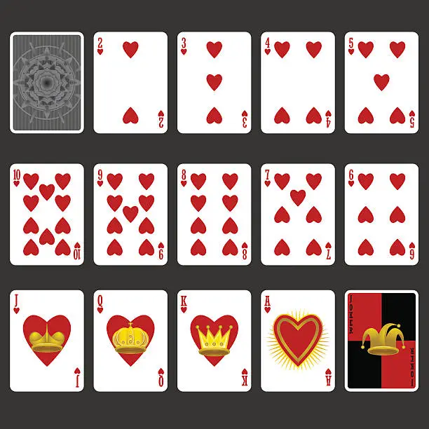 Vector illustration of Heart Suit Playing Cards Full Set