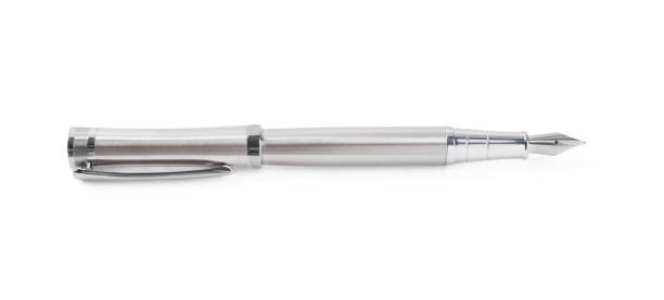 istock Stylish silver fountain pen isolated on white 1665969419