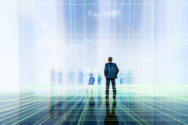 istock Businessman standing in VR environment 1665977077