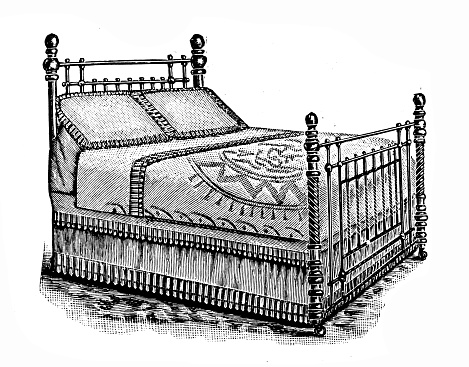 Antique image from British magazine: Double bed