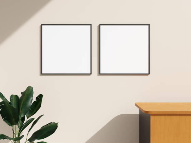 istock Frame mockup hanging on the wall in minimalist interior room with plant 1665985855