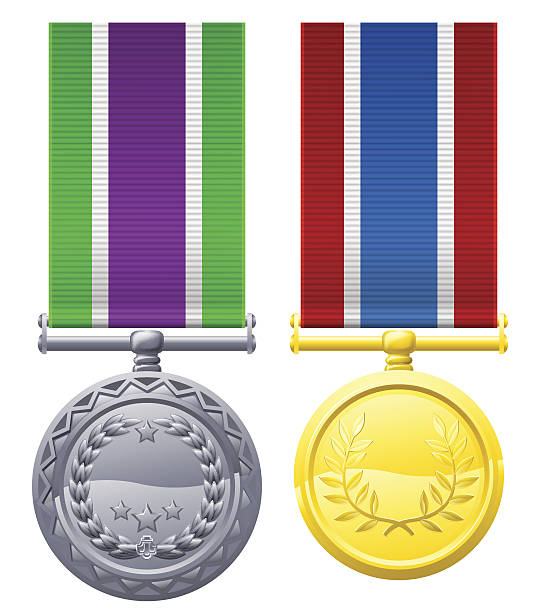 ilustrações de stock, clip art, desenhos animados e ícones de dois peito medalhas e fitas de metal - medal star shape war award