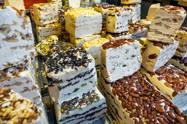Halva stand at Carmel Market in Tel Aviv, Israel.
