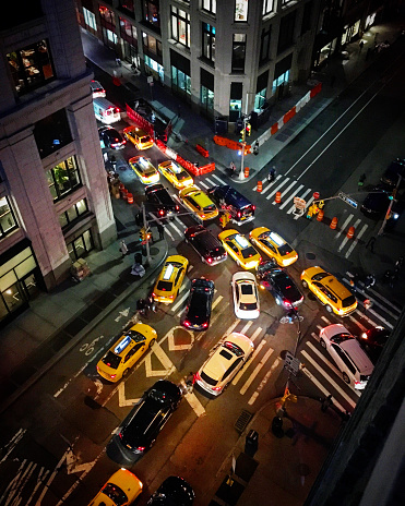 Aerial View of New York City Taxi Cab Traffic Jam