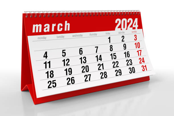 istock March 2024 Calendar. Isolated on White Background. 3D Illustration 1666021685