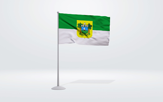 3D illustration of the flag of Rio Grande do Norte state of Brazil. Flag waving on the pole with white studio background.