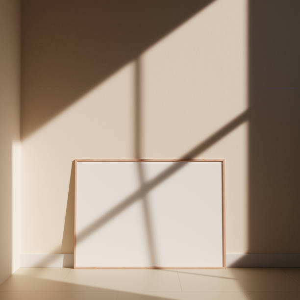 istock Horizontal wooden picture frame on a wall black frame. Blank Mockup 1666042003