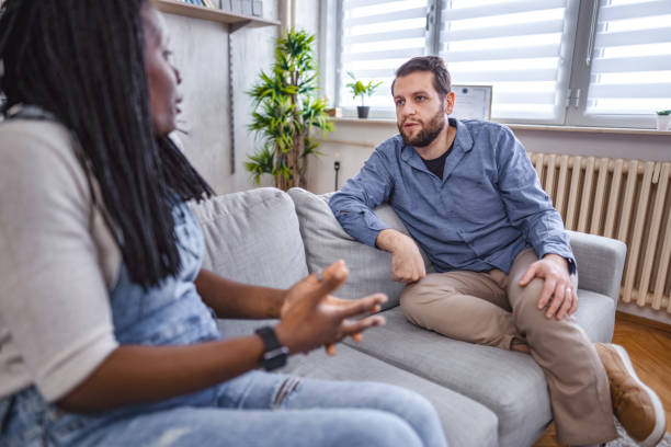 istock Married couple talking about their relationship with marriage counselor 1666054748