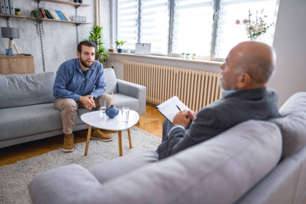istock Men having a therapeutic session with his psychologist 1666054792