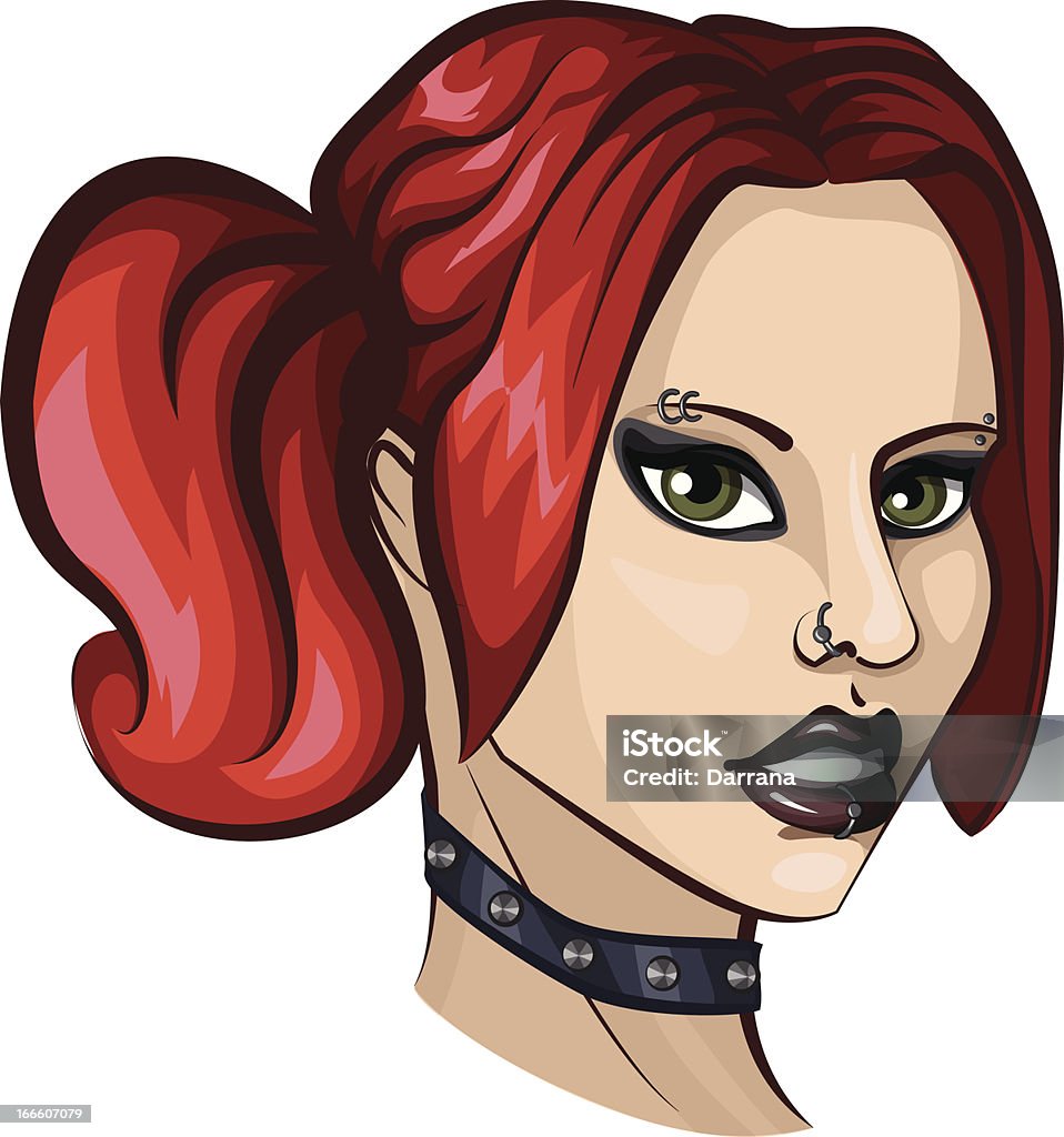 Retrato de jovem mulher com cabelo vermelho punk - Vetor de Punk royalty-free