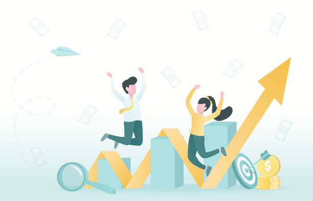 istock Business people jumping and happy business growth. 1666071219