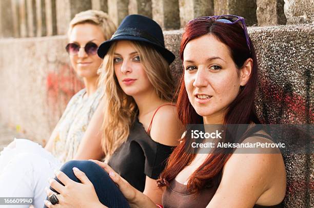 Three Pretty Young Hipster Girls Stock Photo - Download Image Now - Adult, Adults Only, Beautiful People