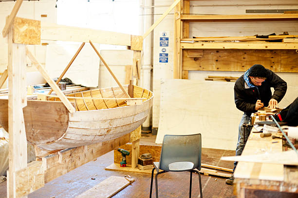 Handcrafted wooden rowing boat