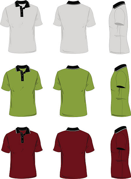 мужская рубашка-поло шаблон - shirt polo shirt red collar stock illustrations