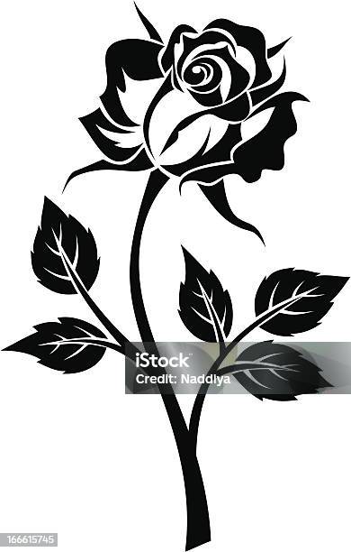Black Silhouette Of Rose With Stem Vector Illustration Stock Illustration - Download Image Now