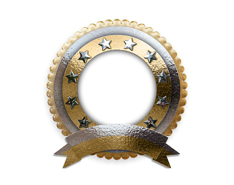 3d illustration golden and silver award seal with stars
