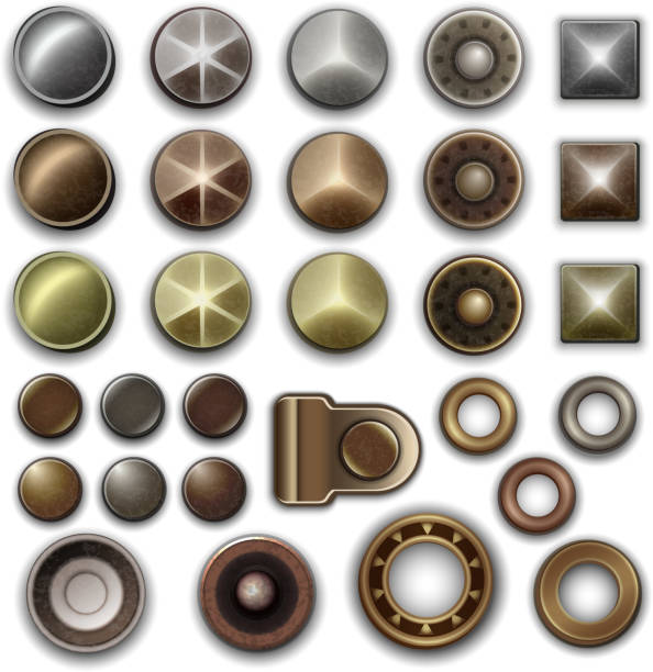 Metal accessories collection File version: AI 10 EPS. File contains transparencies. NO gradient mesh. hole in pants stock illustrations