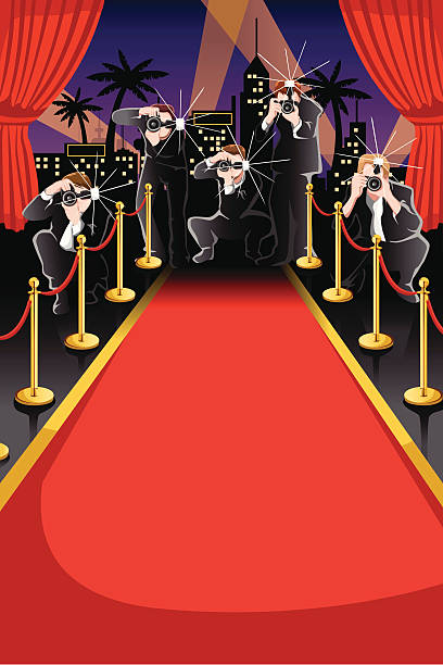Red carpet and paparazzi background A vector illustration of red carpet and paparazzi background with copyspace paparazzi photographer illustrations stock illustrations