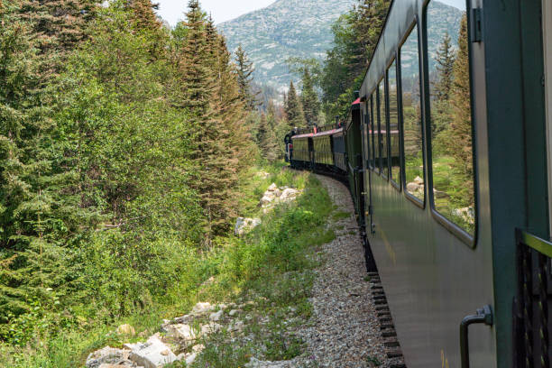 istock White Pass Summit excursion tour train in the mountains, Alaska, USA. 1666179820