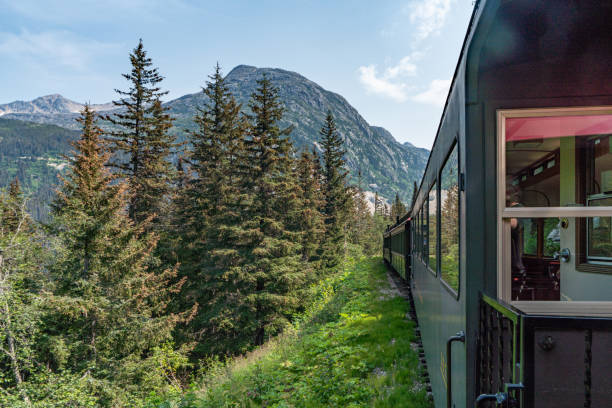 istock White Pass Summit excursion tour train in the mountains, Alaska, USA. 1666180298