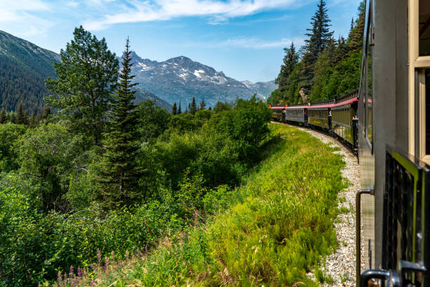 istock White Pass Summit excursion tour train in the mountains, Alaska, USA. 1666180844
