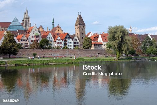 istock Metzgerturm tower and Danube River in Ulm, Germany 166618269