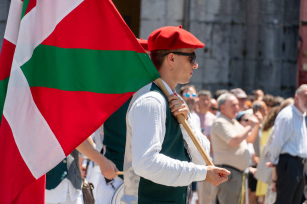 Tolosa Gipuzkoa Basque country   are the main festivities of Tolosa  which offers a wide range of events  Musicians playing traditional music during the procession. Tolosa Gipuzkoa Basque country on June 24, 2023 The San Juan fiestas are the main festivities of Tolosa  which offers a wide range of events with bullfights, processions, dances, the marching of militia and the performance of the traditional Bordon-dantza.  Shotgun players from Tolosa in the celebrations. comunidad autonoma del pais vasco stock pictures, royalty-free photos & images