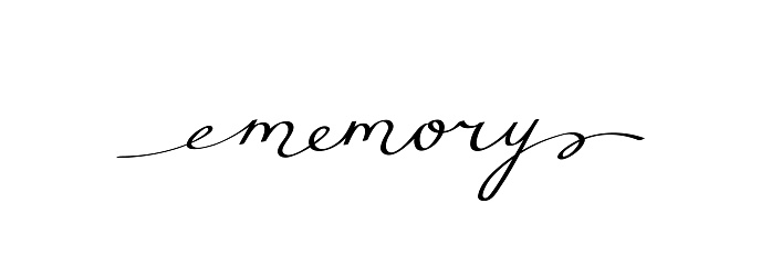Memory handwritten phrase with smooth lines. Calligraphy continuous line with word memory usable for poster, printing, card, banners, t-shirt. Doodle vector graphic design.