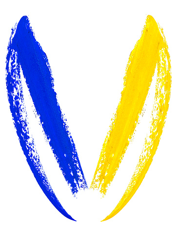 Lipstick stroke isolated on a white background, shape of heart. Ukraine flag.