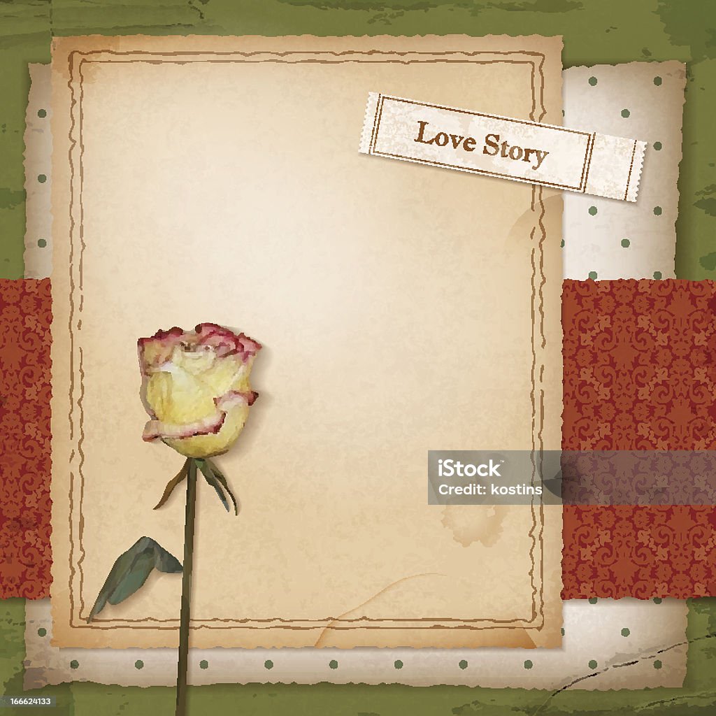 Livro de Recortes antigo fundo de papel Rosa com secas - Royalty-free Amor arte vetorial