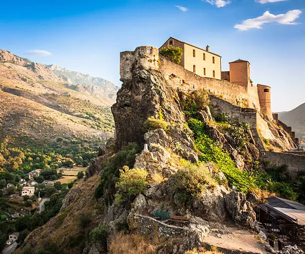 Morning scenery of a fortress in Corte, Corsica, Europe.