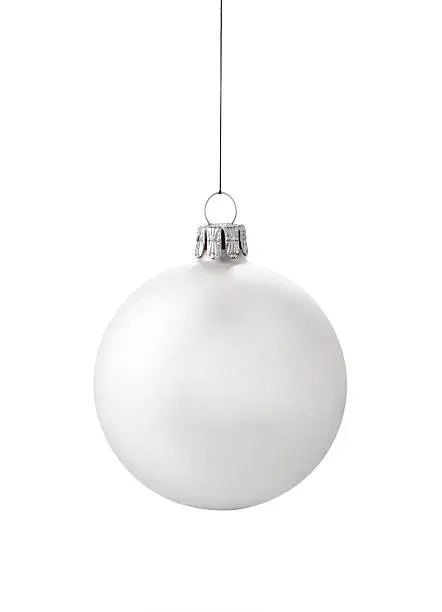 White Christmas ball hanging ornament, against white background. XXXL file. Red version also available.