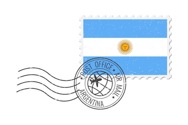 아르헨티나 그런지 우표. 빈티지 엽서 벡터 그림은 흰색 배경에 분리된 아르헨티나 국기입니다. 복고풍 스타일. - postage stamp design element mail white background stock illustrations