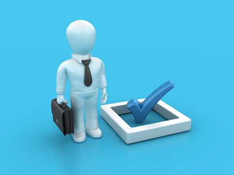 3D Check Mark with Business Character- Color Background - 3D Rendering