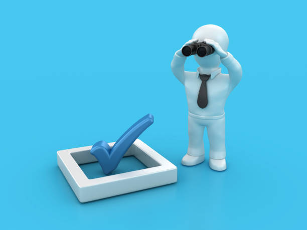 istock 3D Check Mark and Business Character with Binoculars 1666275146