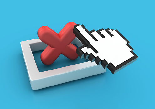 3D Cross Box with Hand Cursor - Color Background - 3D Rendering