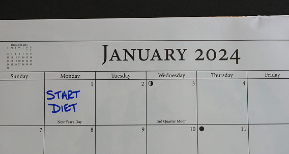 Calendar reminder about New Year's resolution to start diet.