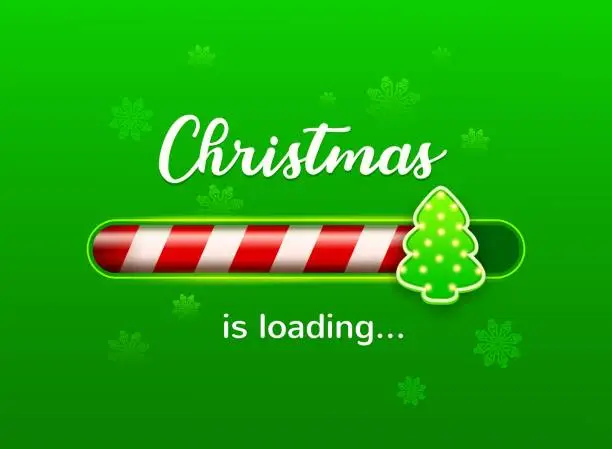 Vector illustration of Christmas loading bar with candy cane and tree