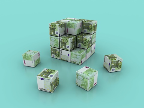 Blocks of Euro Bills - Color Background - 3D rendering