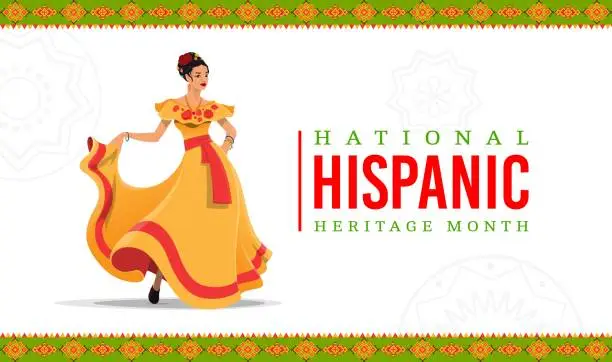 Vector illustration of Hispanic woman dancer on hispanic heritage banner