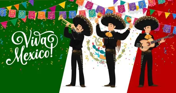 Vector illustration of Viva mexico holiday background mexican mariachi