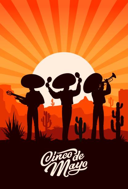 ilustrações, clipart, desenhos animados e ícones de silhuetas de mariachi mexicano de férias de cinco de mayo - guitar musical band popular music concert music