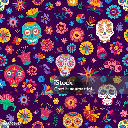 istock Dia de los muertos mexican seamless pattern tile 1666299492