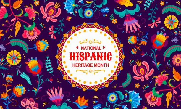 Vector illustration of Hispanic heritage month banner tropical flowers