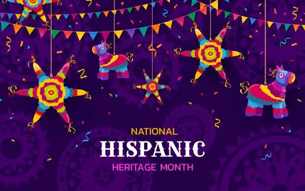 Vector illustration of Holiday pinatas national hispanic heritage banner