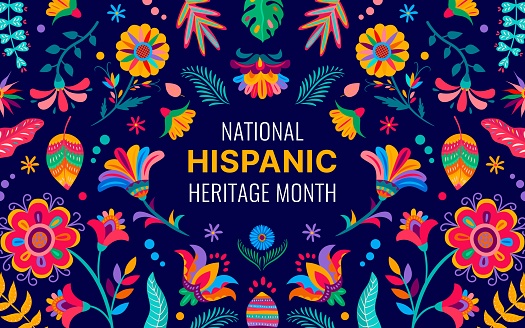 National hispanic heritage month banner with tropical flowers. Vector flyer with floral pattern, captivating ethnic bloom ornament showcasing the rich culture and contributions of hispanic communities